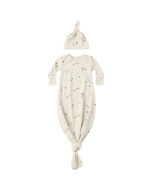 Acorn Knotted Baby Gown + Hat Set
