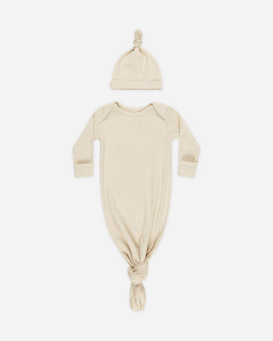 Oatmeal Knotted Baby Gown + Hat