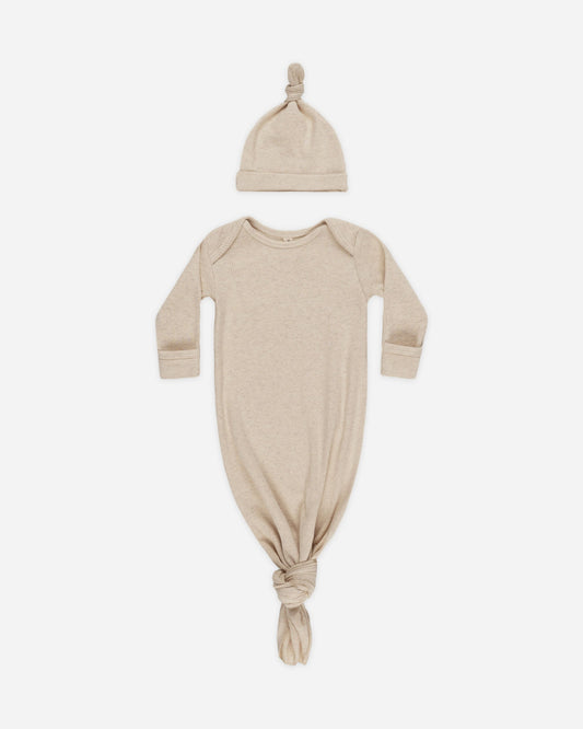 Taupe Knotted Baby Gown + Hat