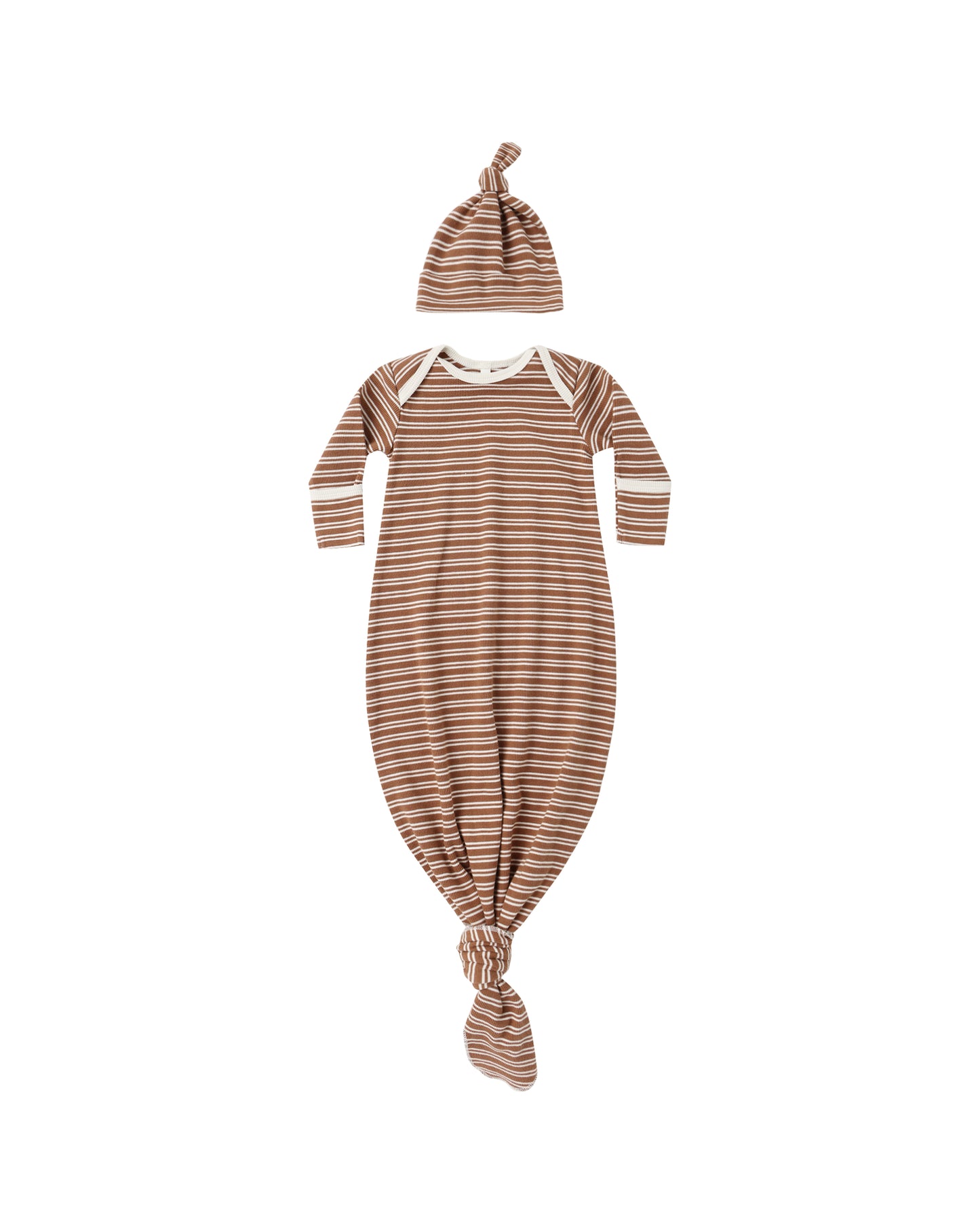 Cedar Microstripe Knotted Baby Gown + Hat Set
