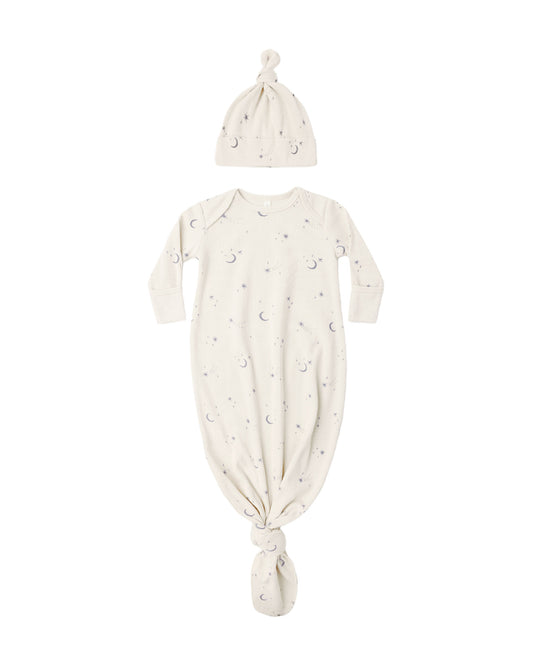 Celestial Knotted Baby Gown + Hat Set