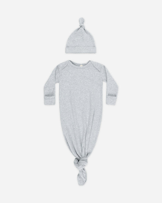 Dusty Blue Knotted Baby Gown + Hat