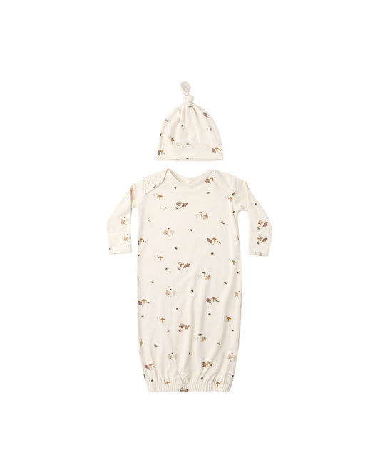 Woodland Bamboo Baby Gown + Hat Set