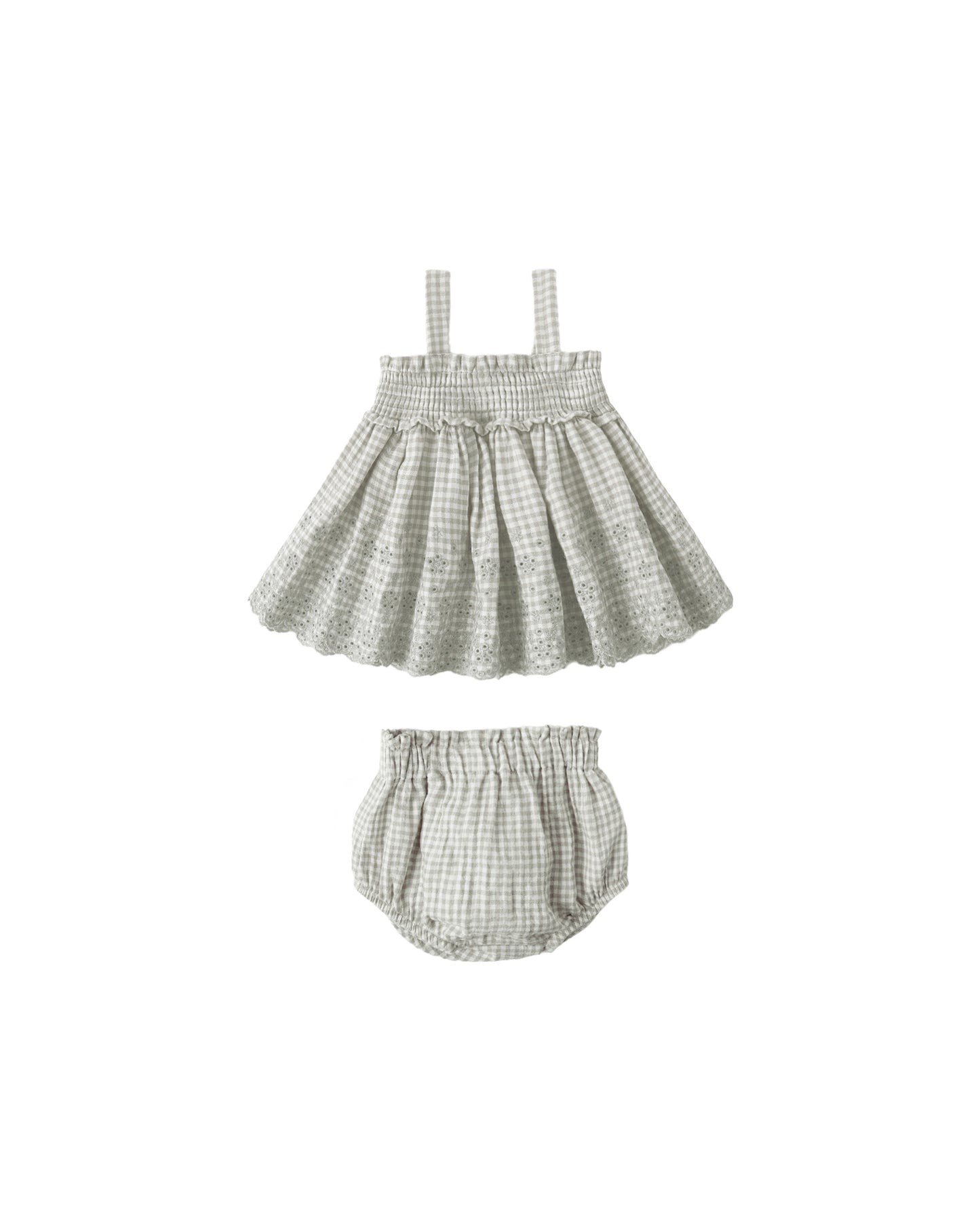 Sage Gingham Mae Smocked Top + Bloomer Set