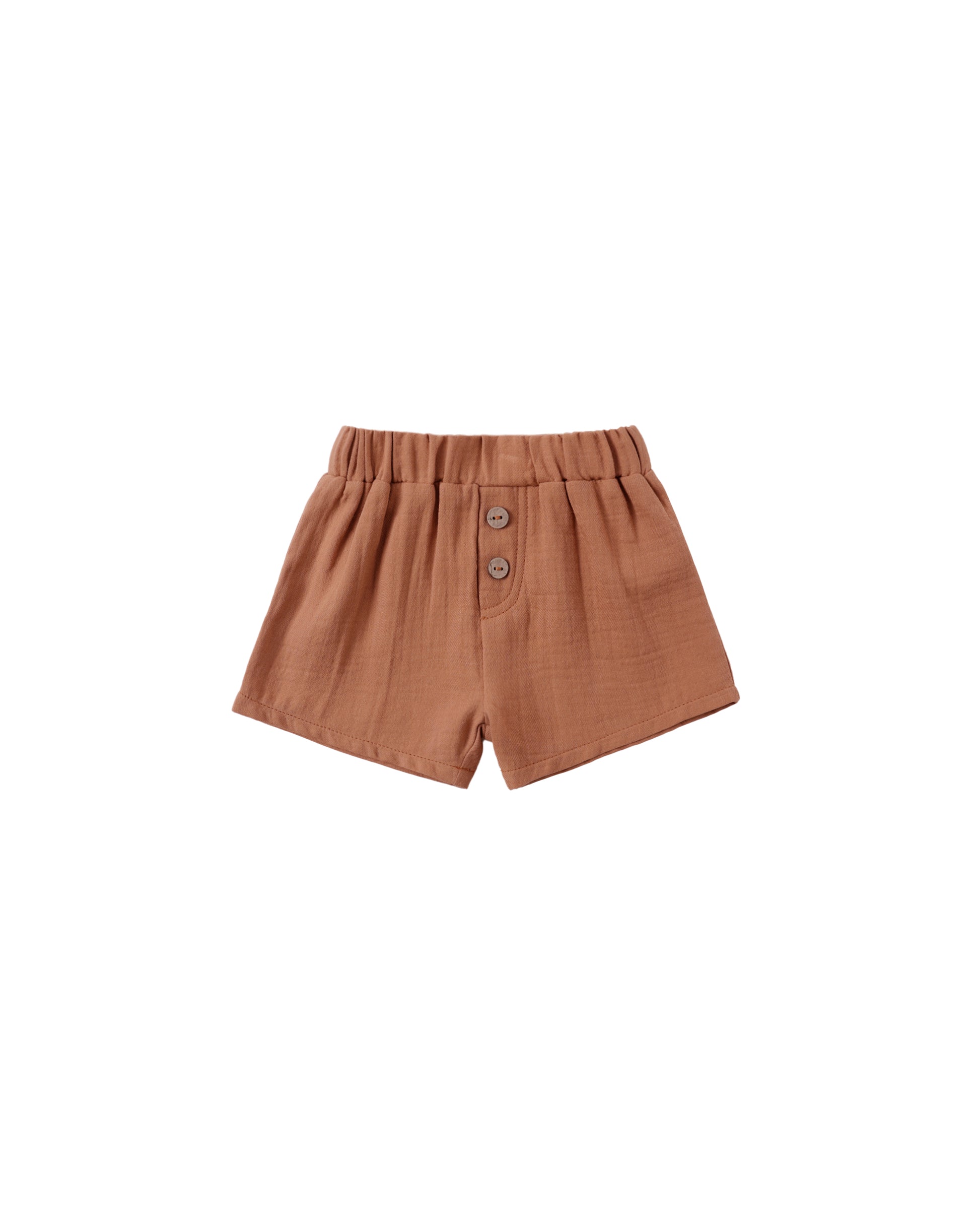 Quincy Mae Poppy Woven Shorts in a soft, colorful woven fabric with a comfortable elastic waistband for kids.