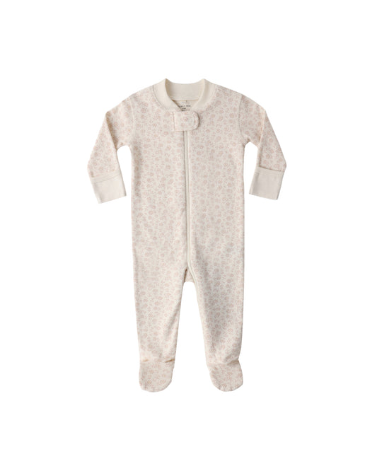 Ivory Ditsy Zip Long Sleeve Sleeper Footie by Quincy Mae, cozy baby onesie with zip closure and long sleeves.