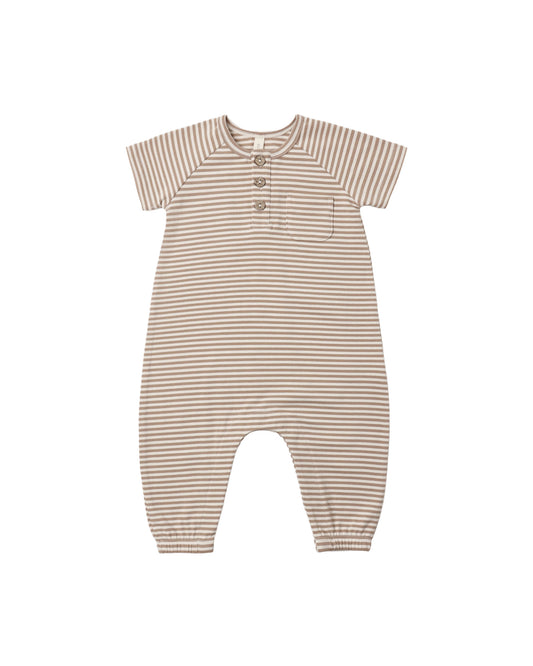 Almond Stripe Short Sleeve Jumpsuit
