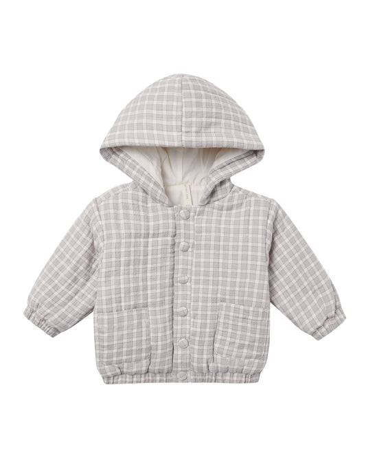 Blue Gingham Hooded Woven Jacket