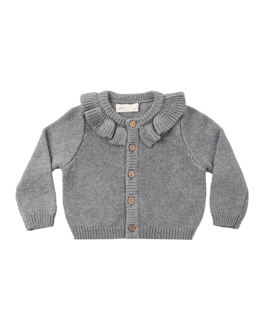 Heathered Slate Ruffle Collar Cardigan