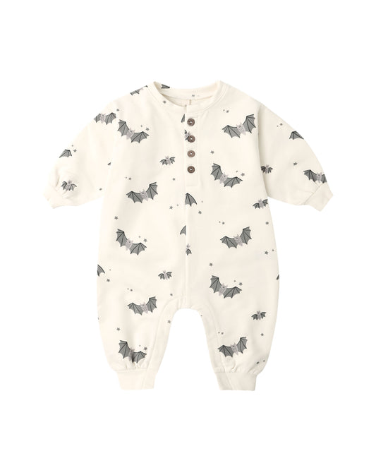 Baby Bats Relaxed Fleece Jumpsuit by Quincy Mae in ivory, featuring soft fleece fabric and a cozy relaxed fit for infants.
