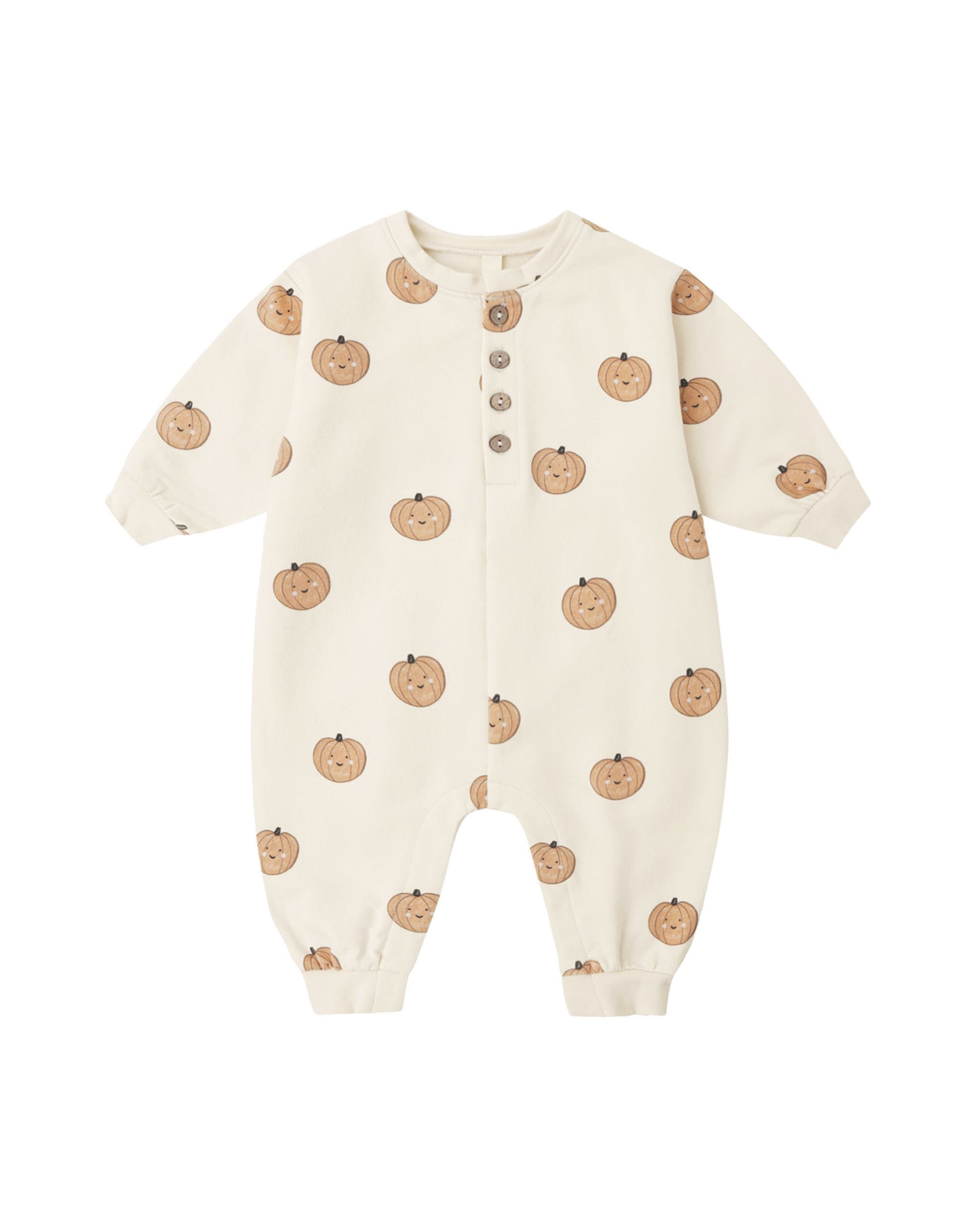 Quincy Mae Pumpkin-colored relaxed fleece jumpsuit for infants, soft and cozy, featuring a comfortable fit and casual style.