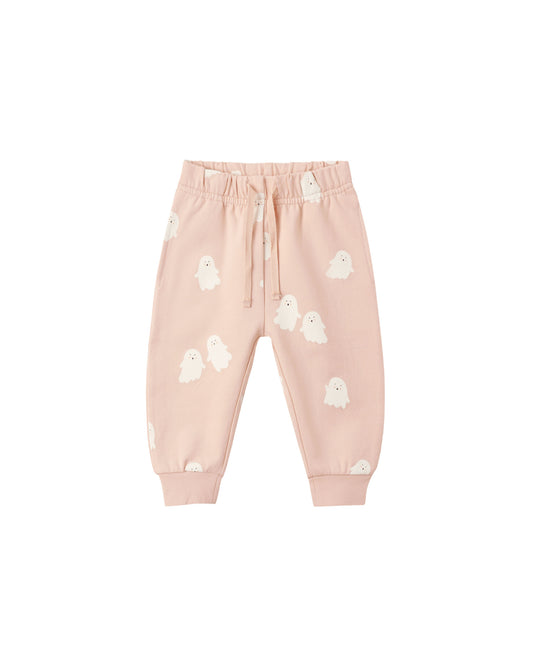 Sweet Ghost relaxed fleece sweatpants by Quincy Mae in blush color, showing soft, cozy fabric and relaxed fit.