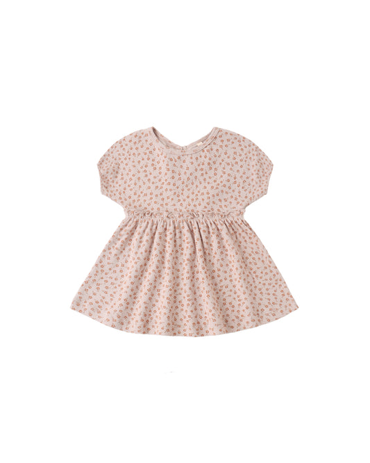 Quincy Mae Posy Annie Dress in blush pink, featuring soft fabric, ruffled sleeves, and a cute, comfortable design for toddlers.