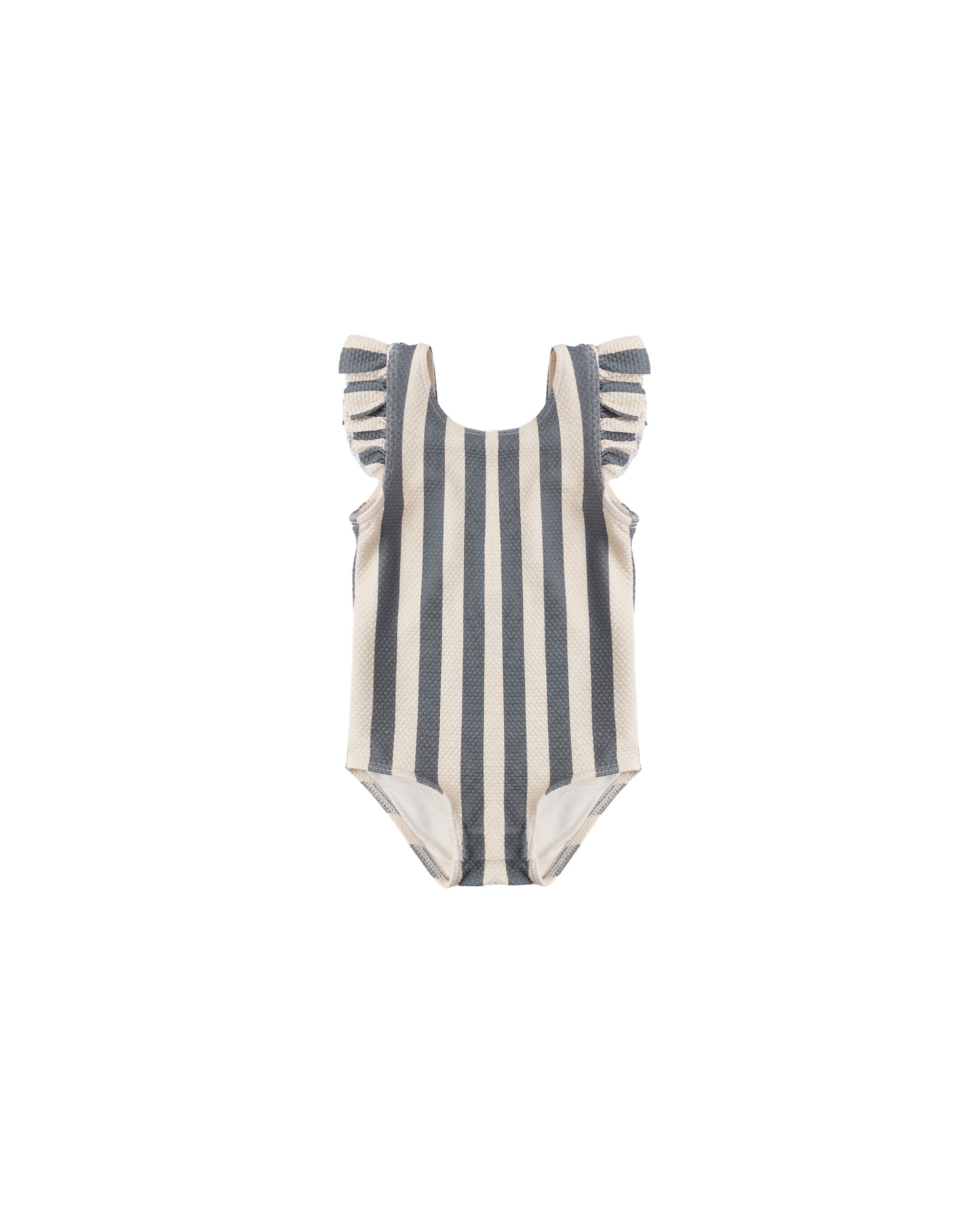 Retro ocean stripe scoop back one-piece swimsuit by Quincy Mae featuring colorful nautical pattern and classic fit.