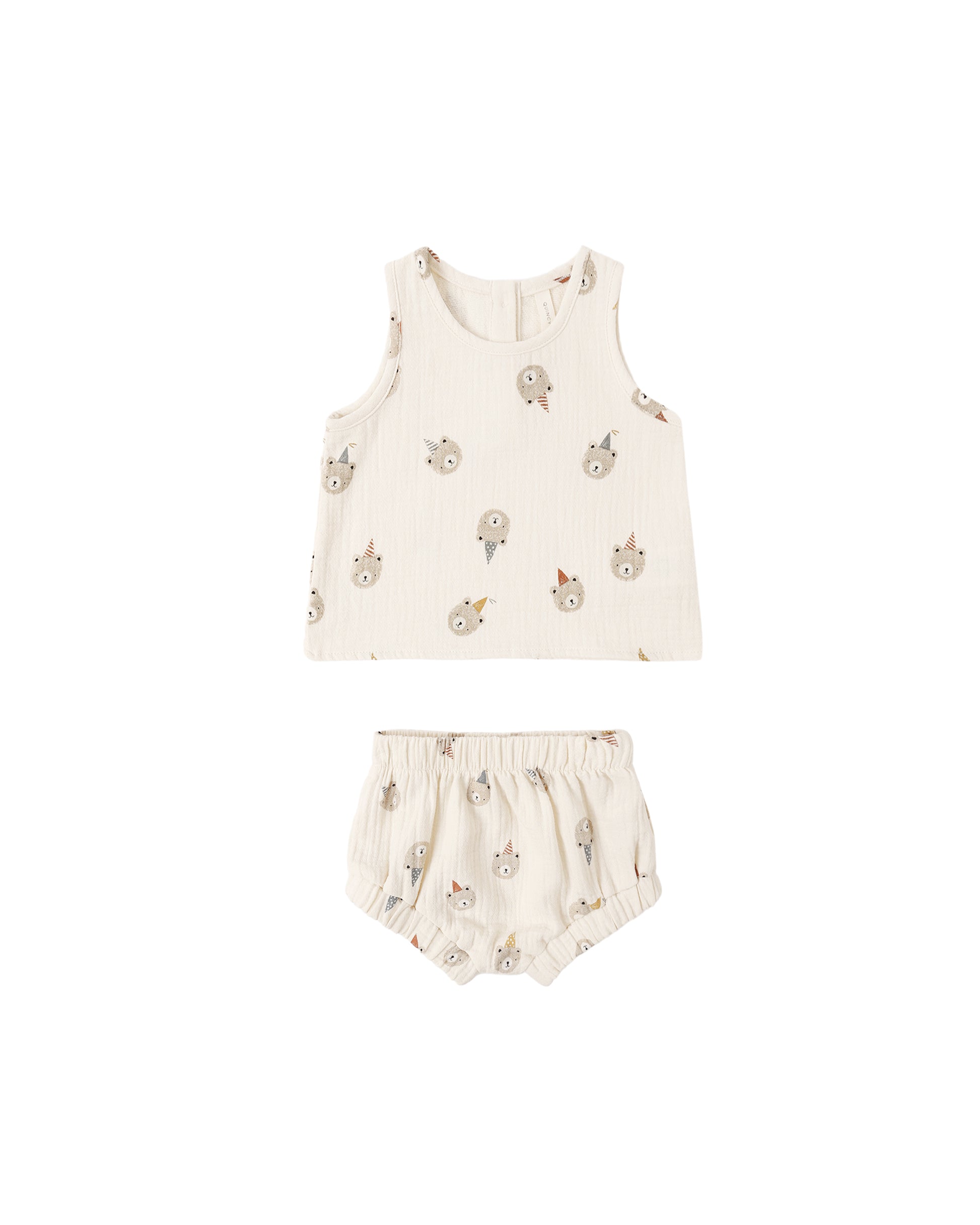 Natural woven tank set for kids featuring playful bear patterns from Quincy Mae, perfect for warm weather wear.