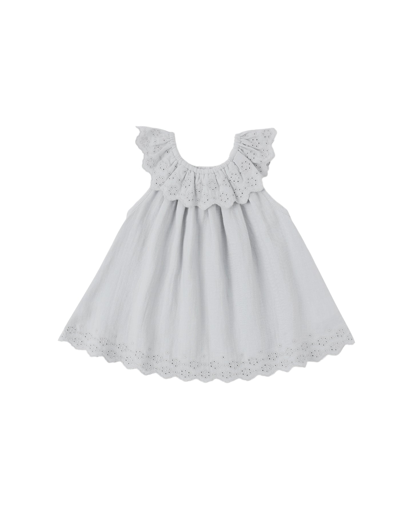 Sky Isla dress by Quincy Mae, lightweight cotton dress with sky blue color, featuring a flowy design and soft fabric.