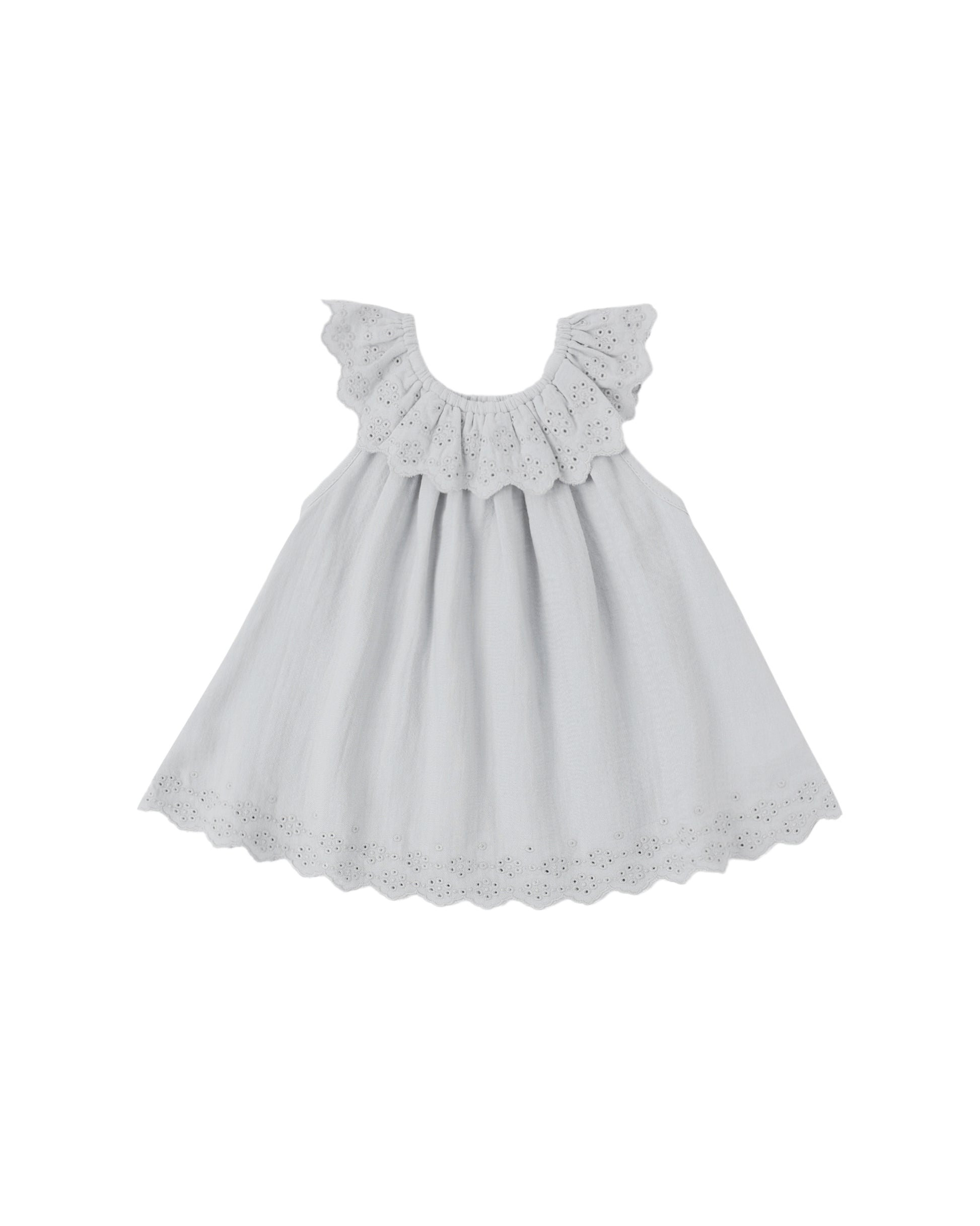 Sky Isla dress by Quincy Mae, lightweight cotton dress with sky blue color, featuring a flowy design and soft fabric.