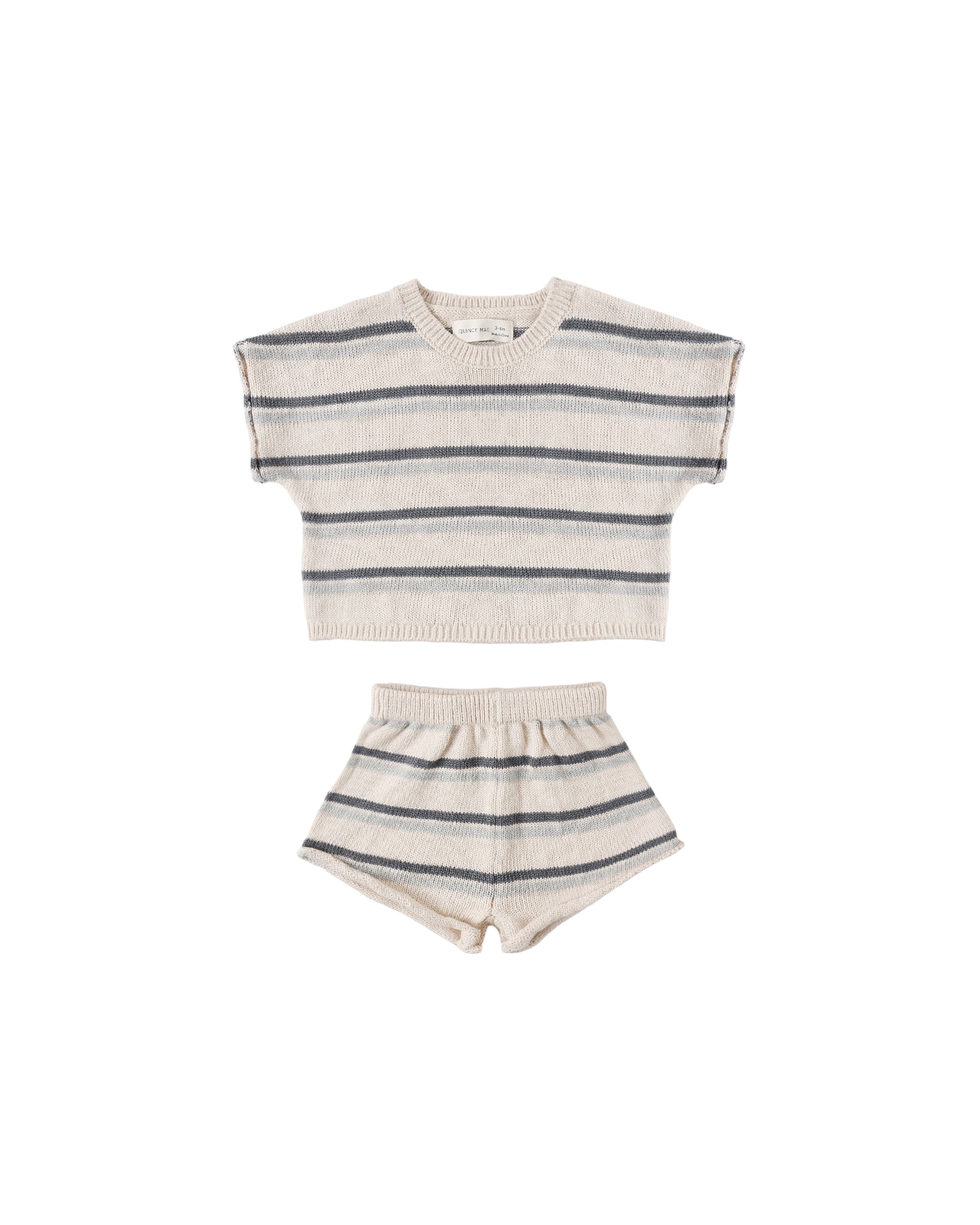 Natural-colored Ocean Stripe Relaxed Summer Knit Set by Quincy Mae, featuring lightweight, comfortable knit fabric and casual style.