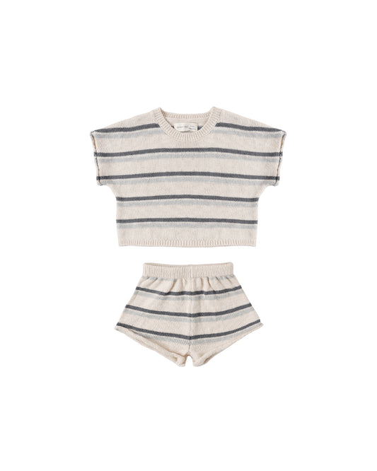 Natural-colored Ocean Stripe Relaxed Summer Knit Set by Quincy Mae, featuring lightweight, comfortable knit fabric and casual style.
