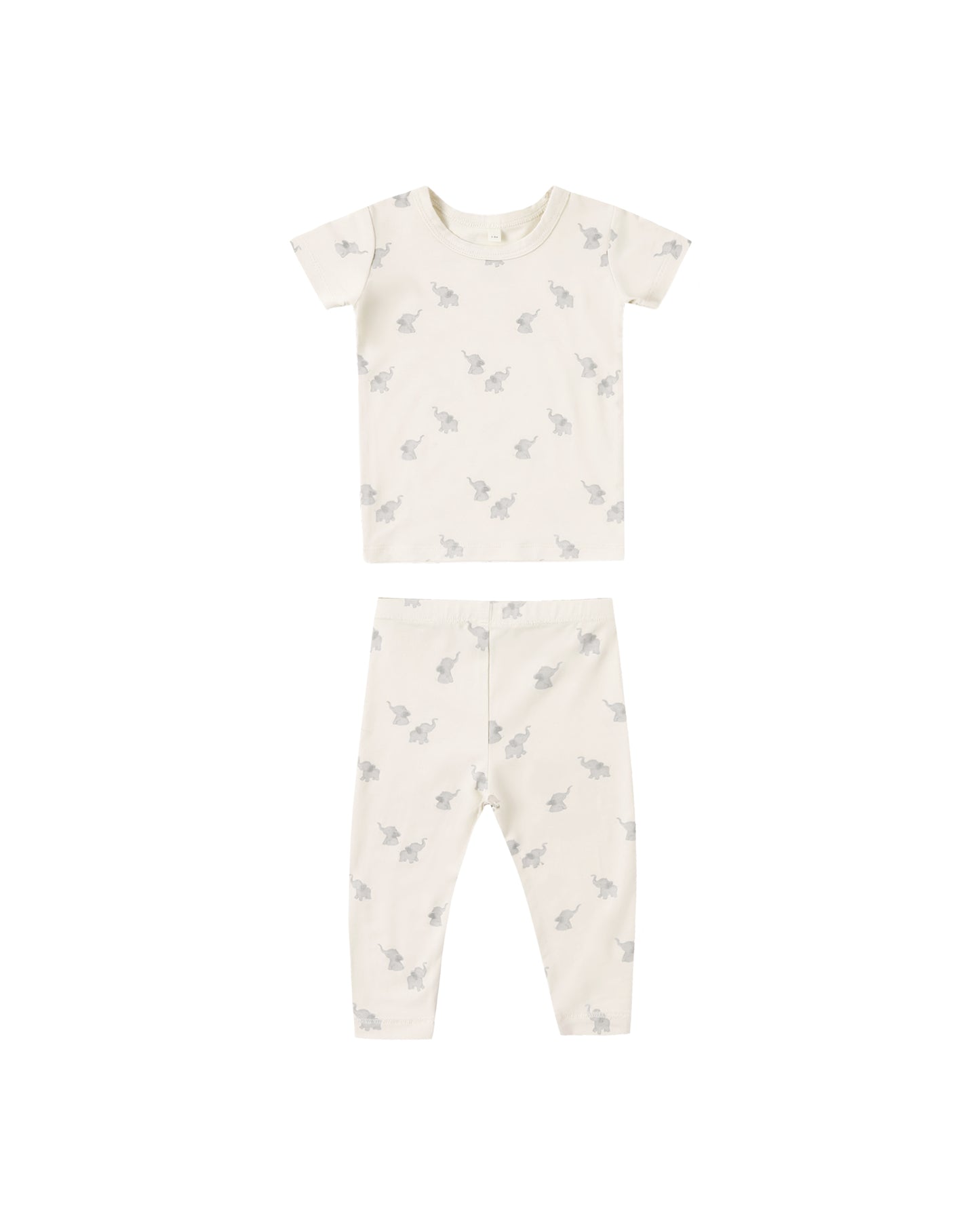 Natural bamboo short sleeve pajama set for kids featuring elephant print from Quincy Mae, soft and comfortable sleepwear.