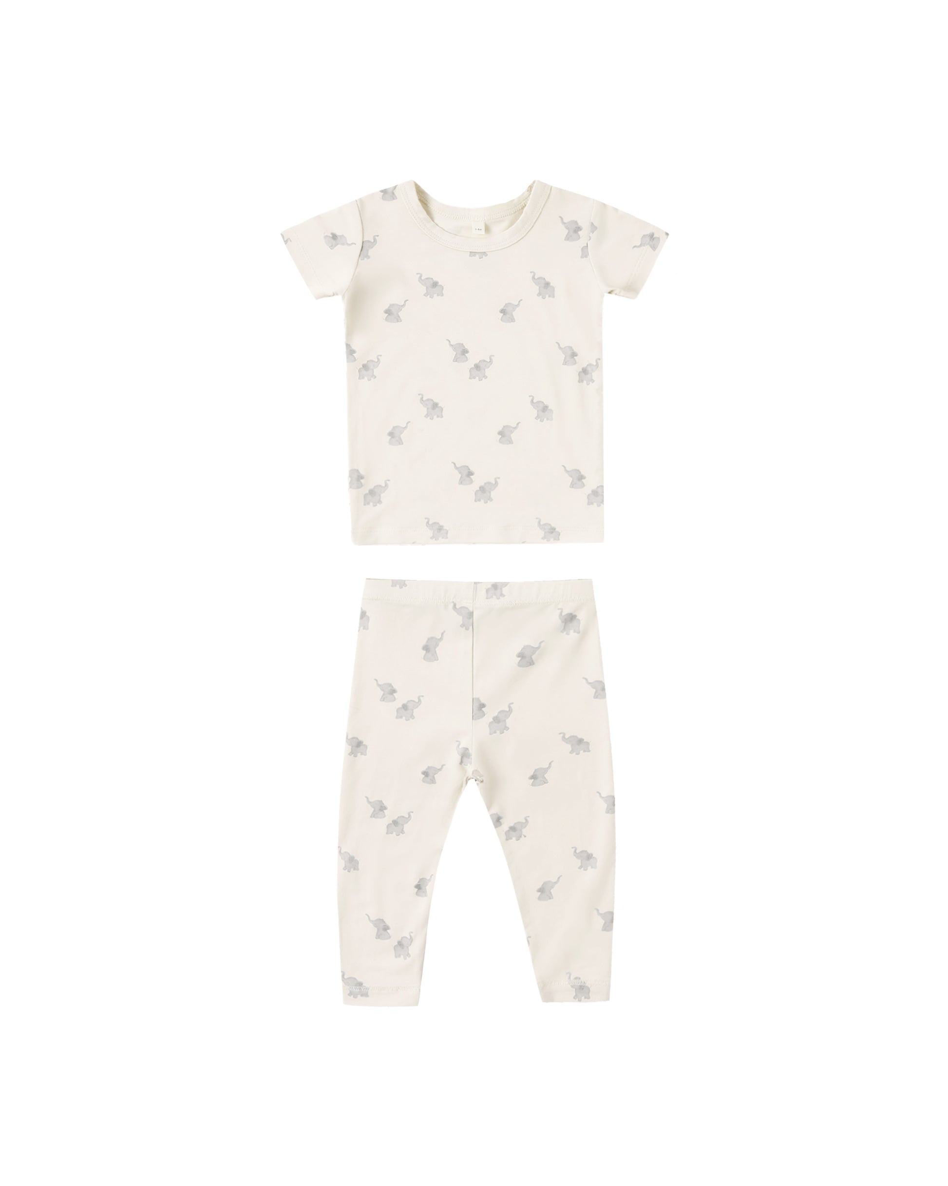 Natural bamboo short sleeve pajama set for kids featuring elephant print from Quincy Mae, soft and comfortable sleepwear.