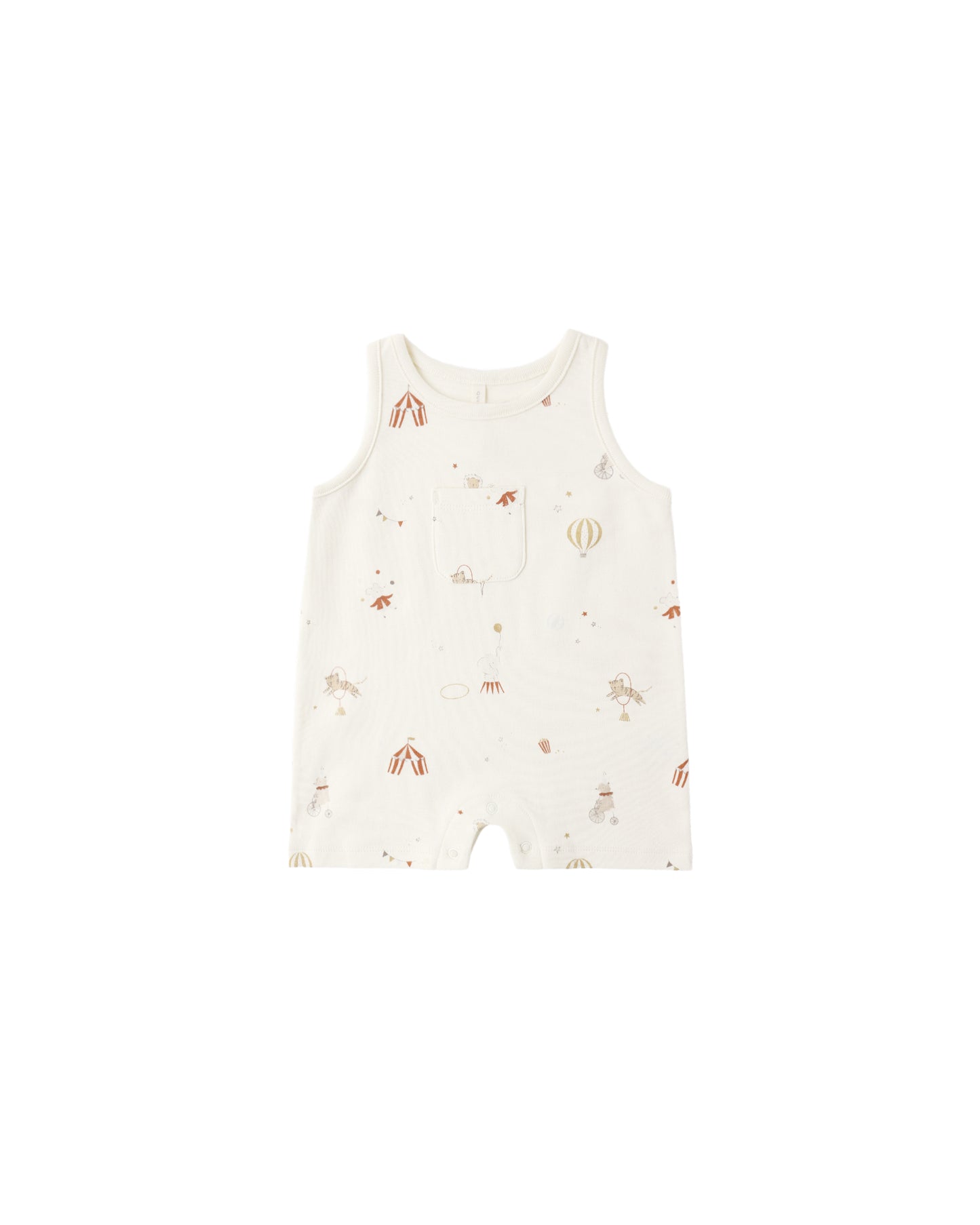 Ivory Quincy Mae Carnival sleeveless one-piece romper for babies, featuring a soft, comfortable design suitable for warm weather.