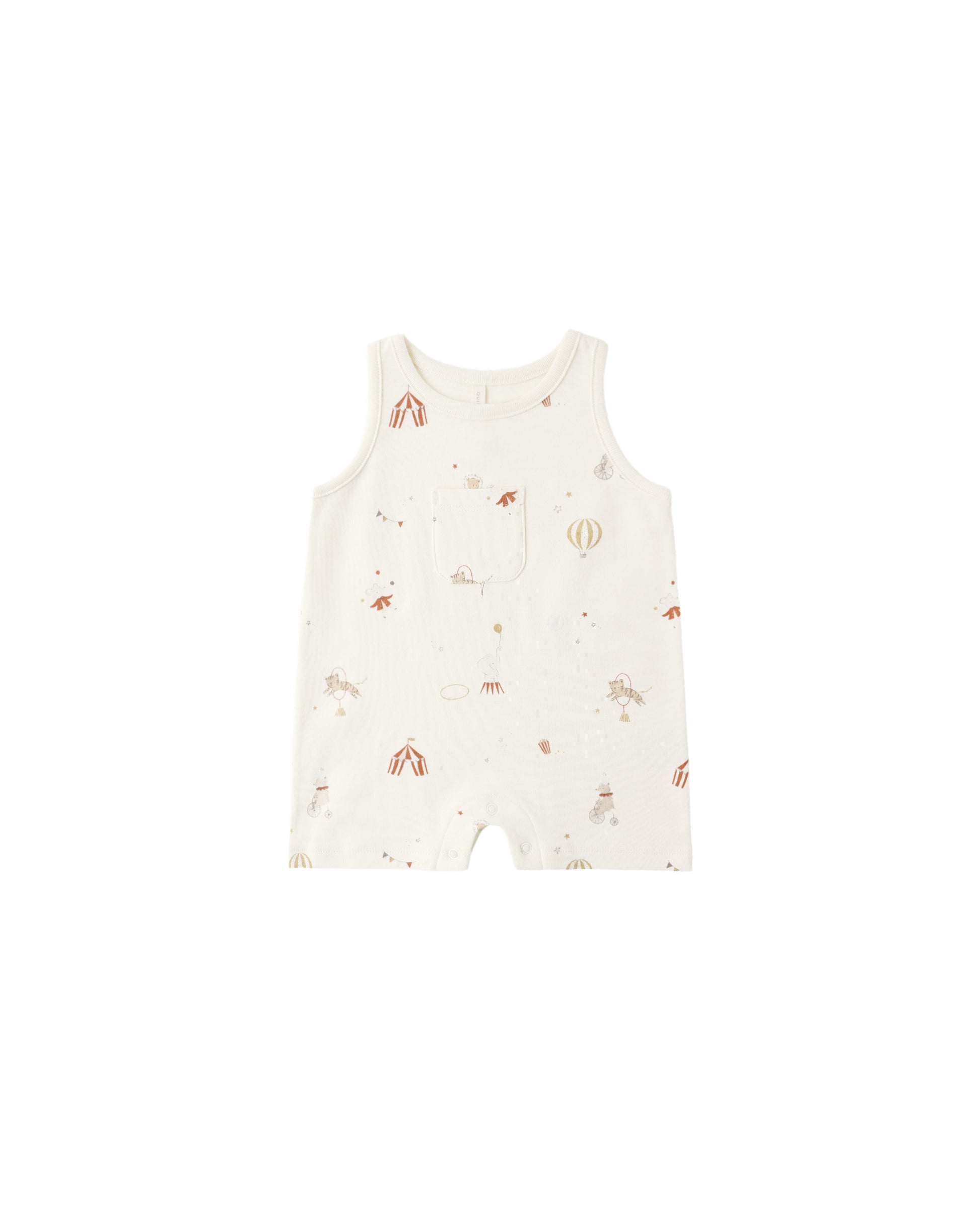 Ivory Quincy Mae Carnival sleeveless one-piece romper for babies, featuring a soft, comfortable design suitable for warm weather.
