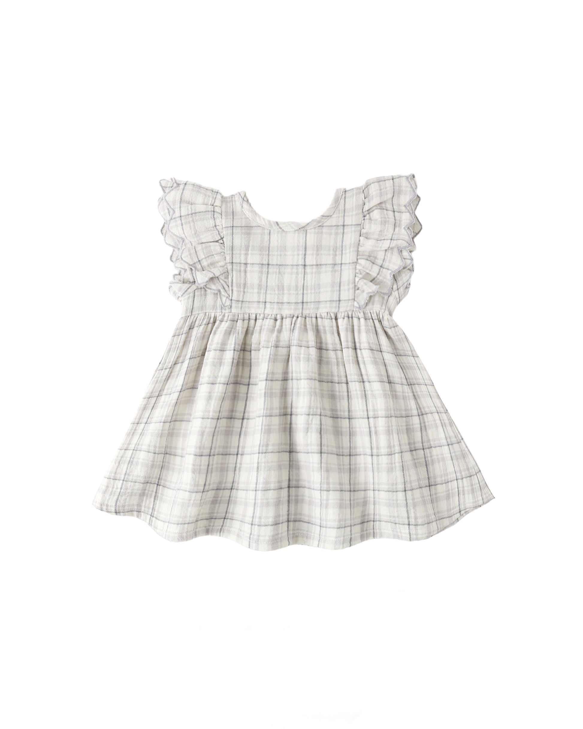 Blue plaid Alina dress by Quincy Mae, featuring a classic pattern, soft fabric, and a comfortable fit for children.