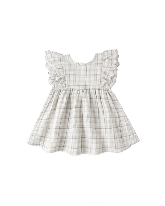 Blue plaid Alina dress by Quincy Mae, featuring a classic pattern, soft fabric, and a comfortable fit for children.