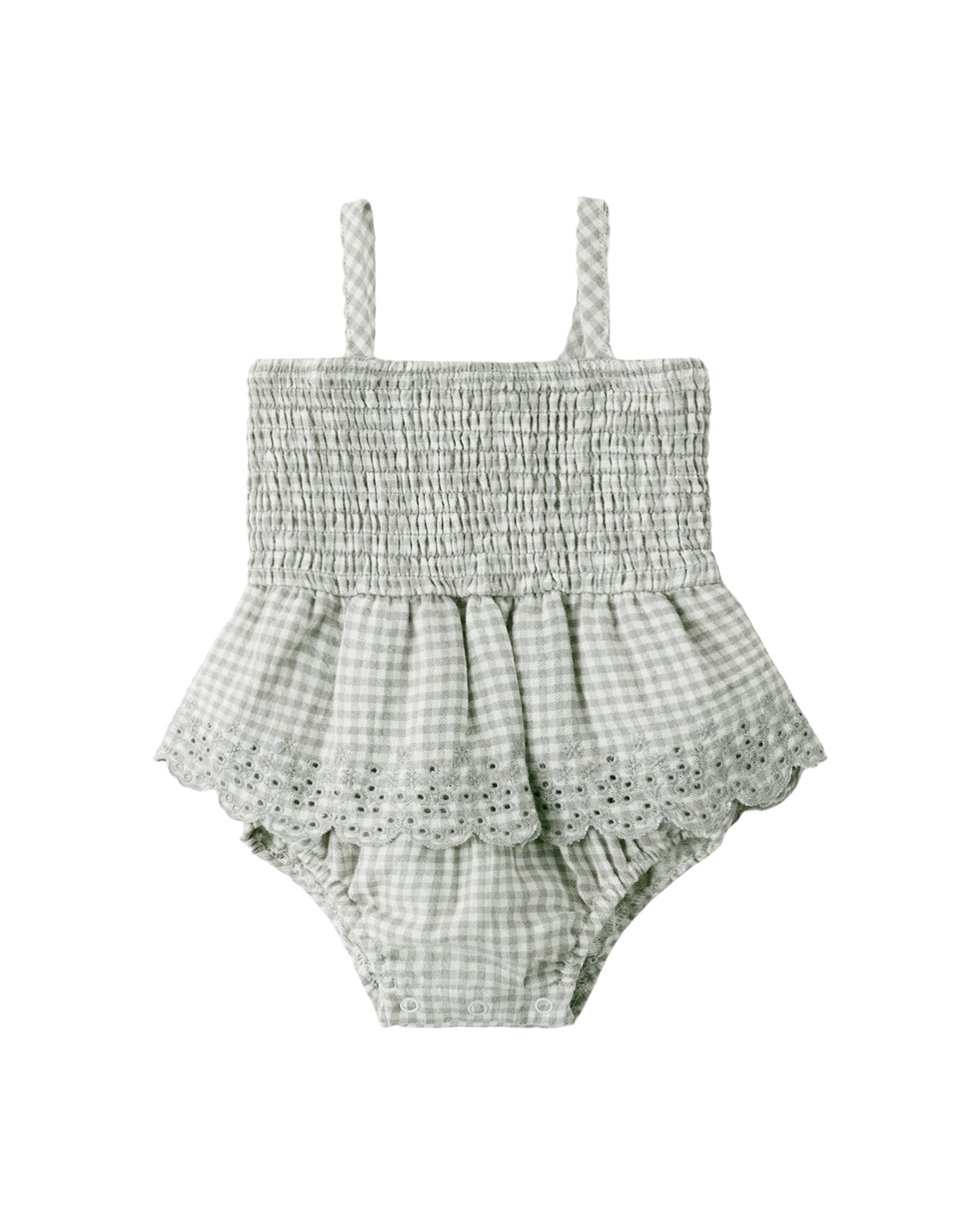 Sage Gingham Smocked Skirted Romper