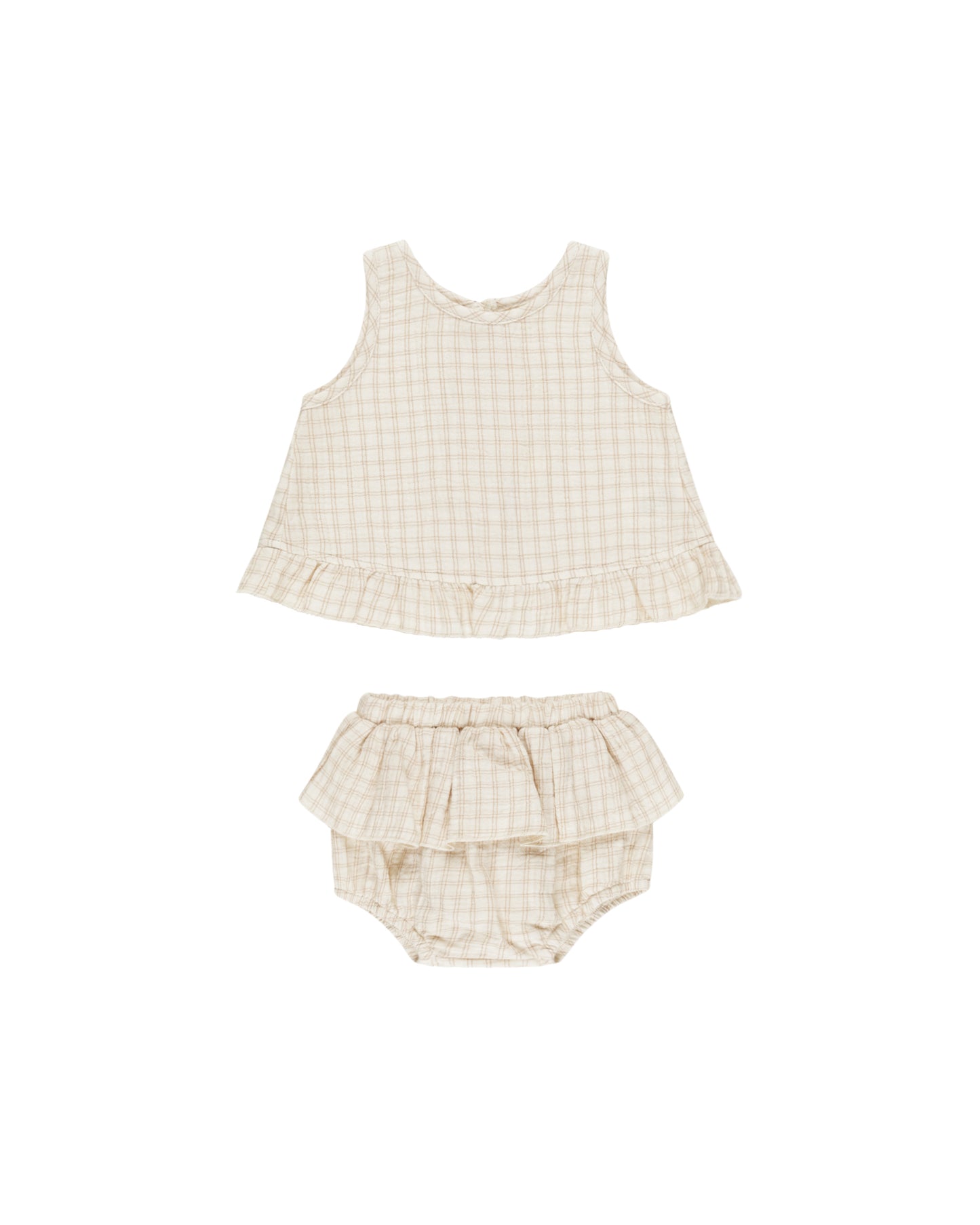 Quincy Mae - Oat Check Ruffled Tulip Top + Bloomer Set