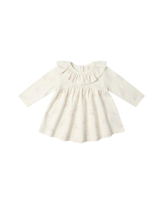 Snow Owls Ruffle Collar Jersey Dress