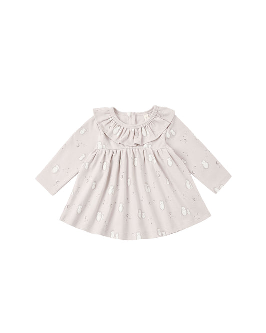 Owls Ruffle Collar Jersey Dress