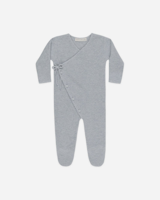 Heathered Dusty Blue Wrap Knit Footie