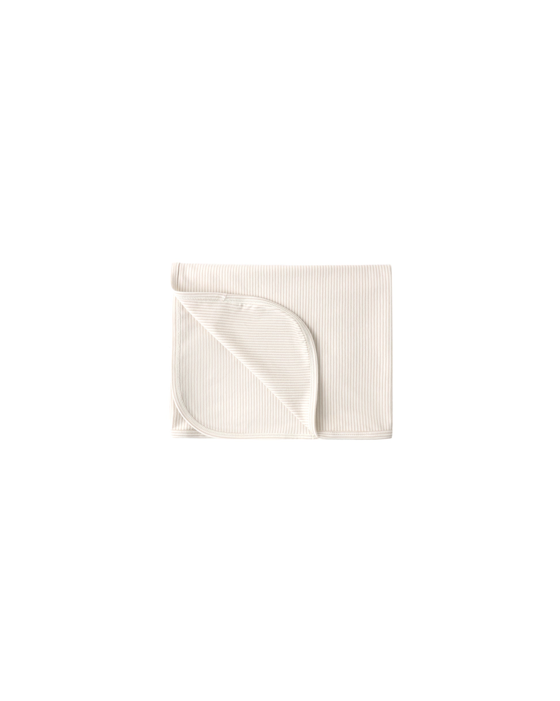 Oat micro stripe Quincy Mae swaddle blanket with soft, breathable fabric and gentle stitching, perfect for newborns and infants.