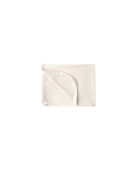Oat micro stripe Quincy Mae swaddle blanket with soft, breathable fabric and gentle stitching, perfect for newborns and infants.