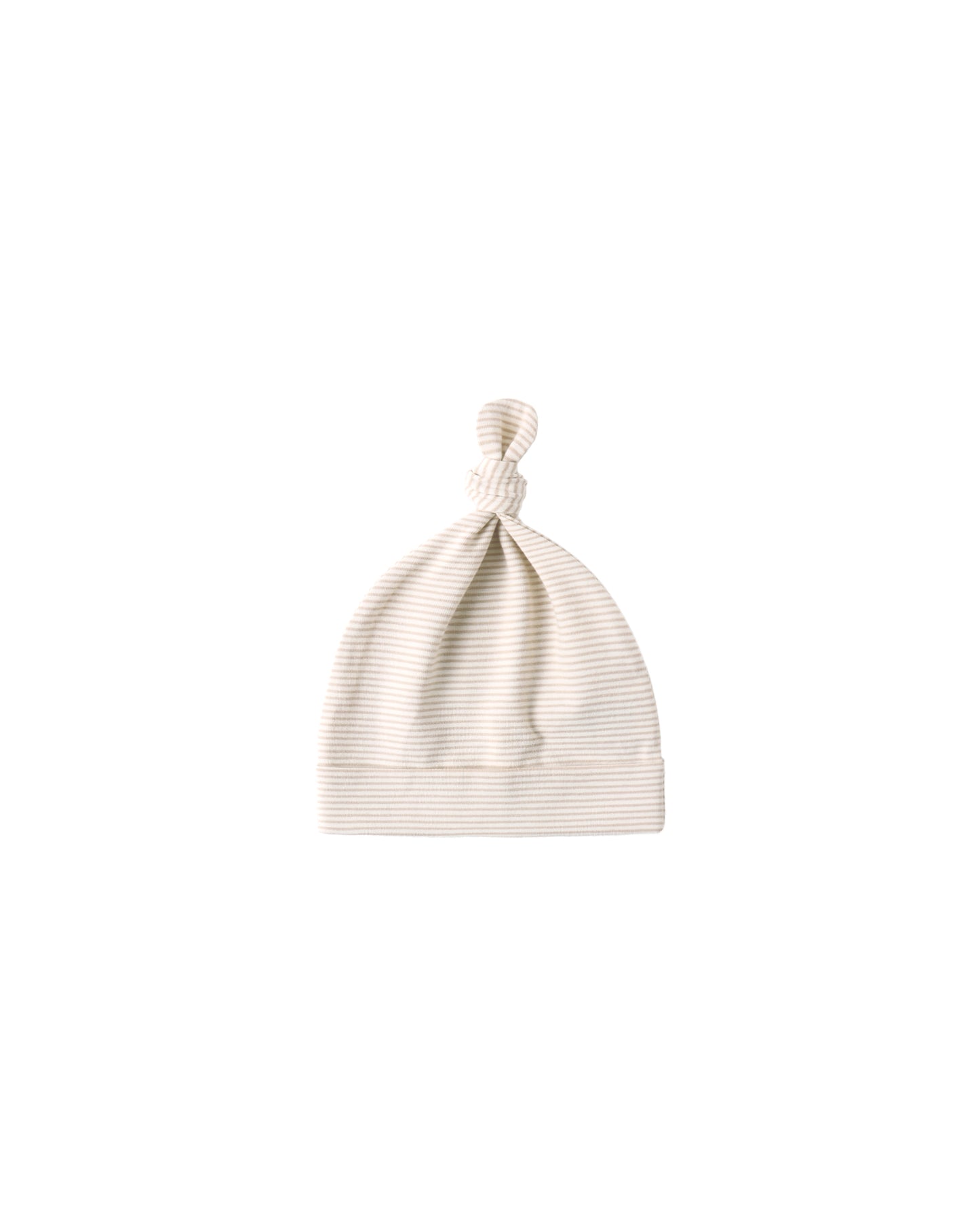 Oat micro stripe knotted baby hat by Quincy Mae featuring soft fabric and a cute knot design for infants.