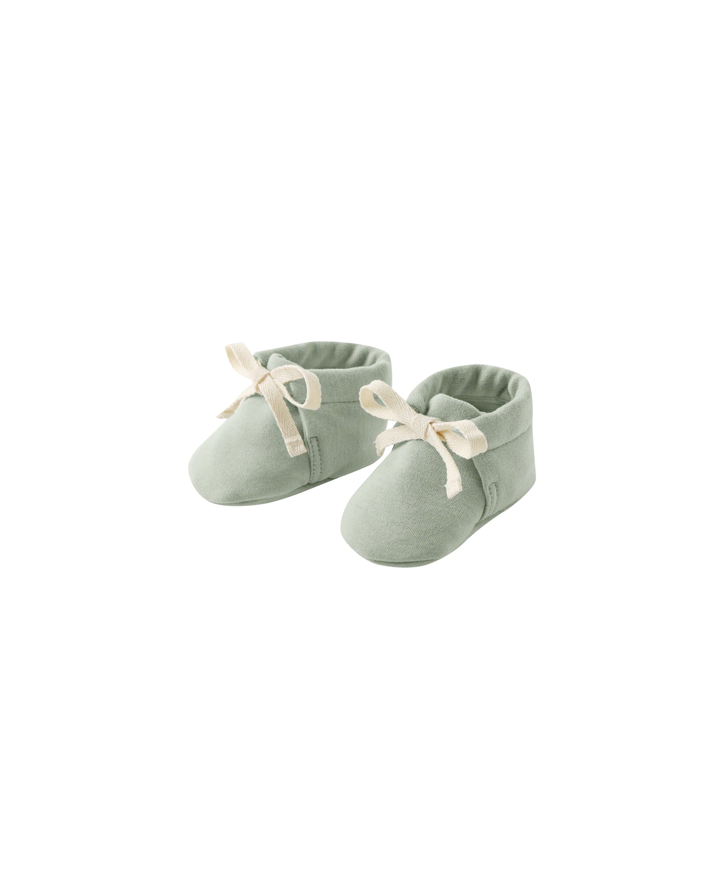 Soft green Fern Baby Booties by Quincy Mae with cozy knit texture and secure ankle fit, perfect for little feet.