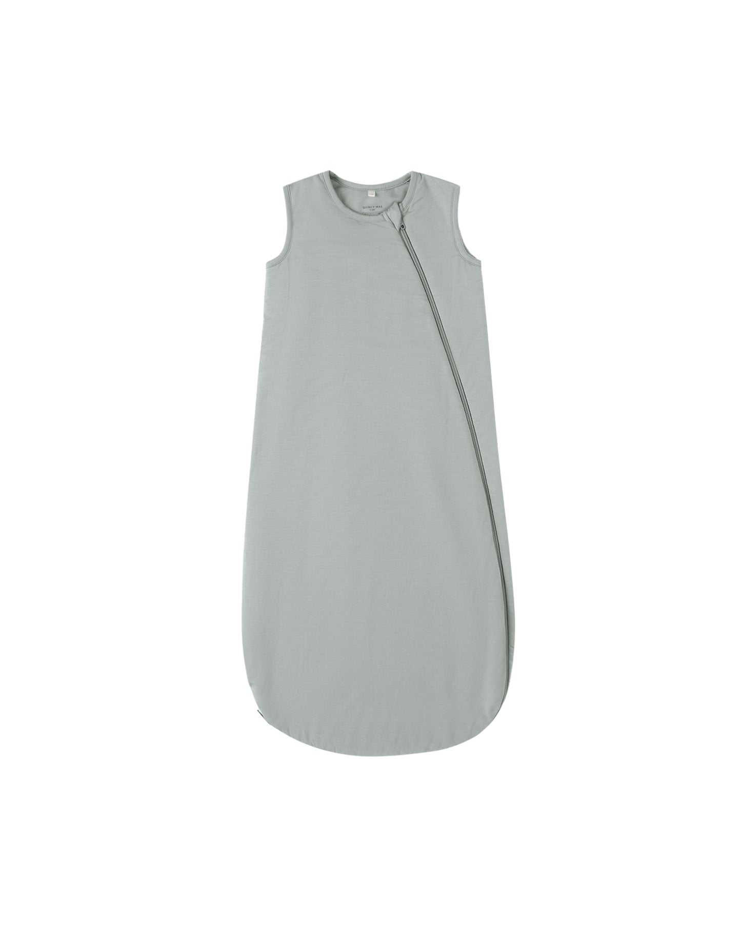 Steel blue bamboo sleep bag by Quincy Mae, soft fabric with zipper closure, designed for cozy, comfortable sleep for babies.