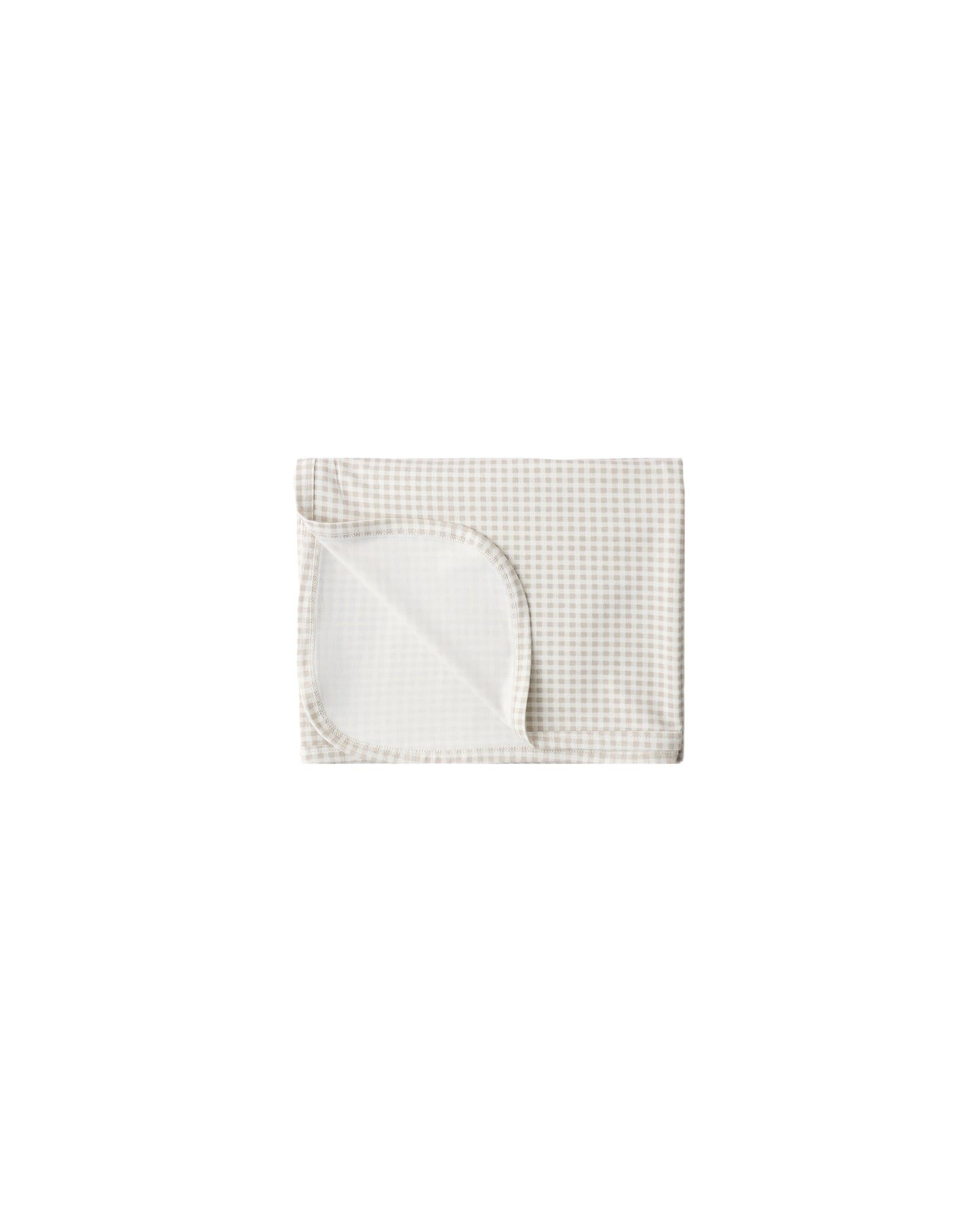 Ivory Oat Gingham Bamboo Swaddle by Quincy Mae, soft and breathable fabric, shown folded with gentle gingham pattern.