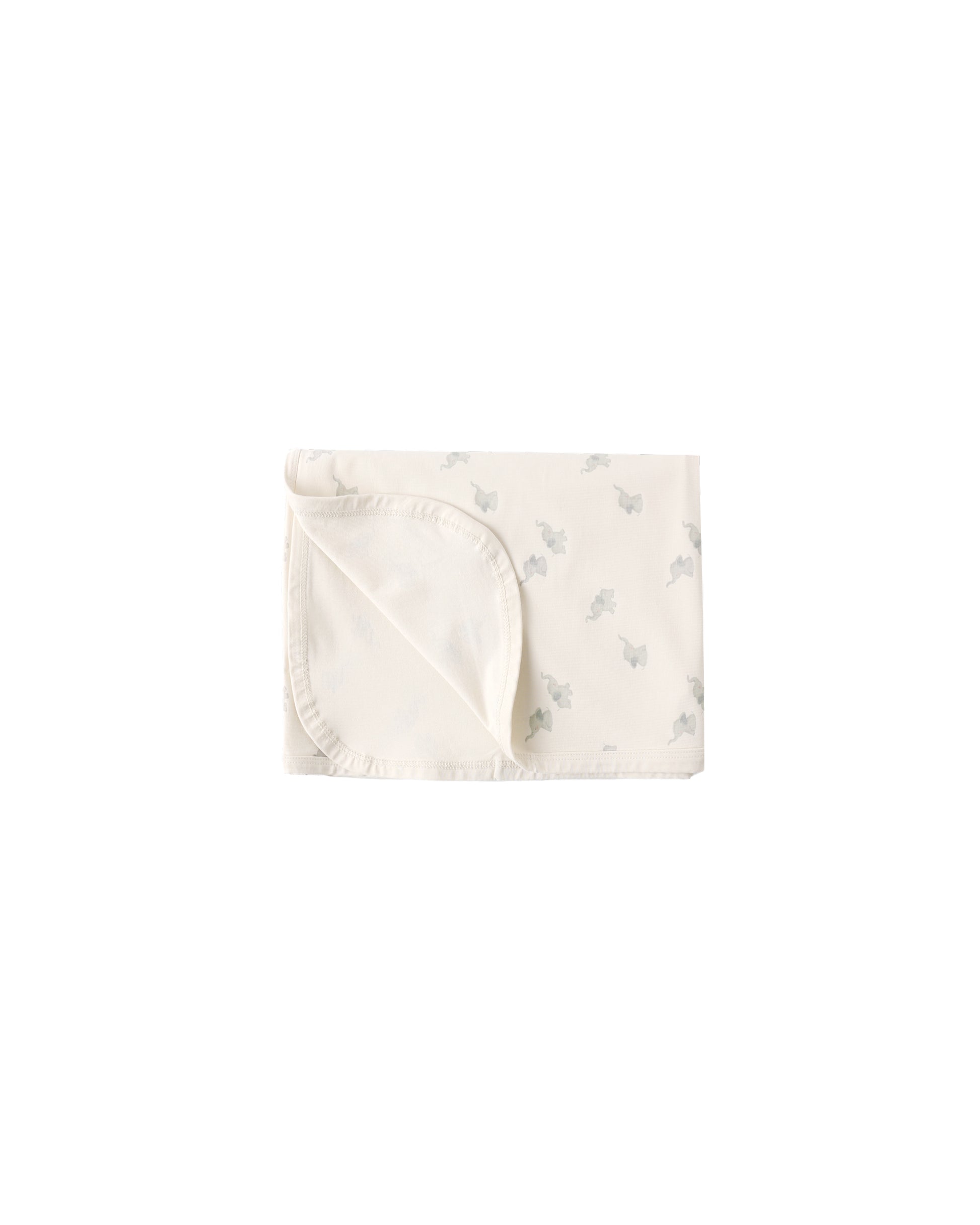 Natural bamboo swaddle featuring elephant pattern by Quincy Mae, soft fabric with adorable elephant design for babies.