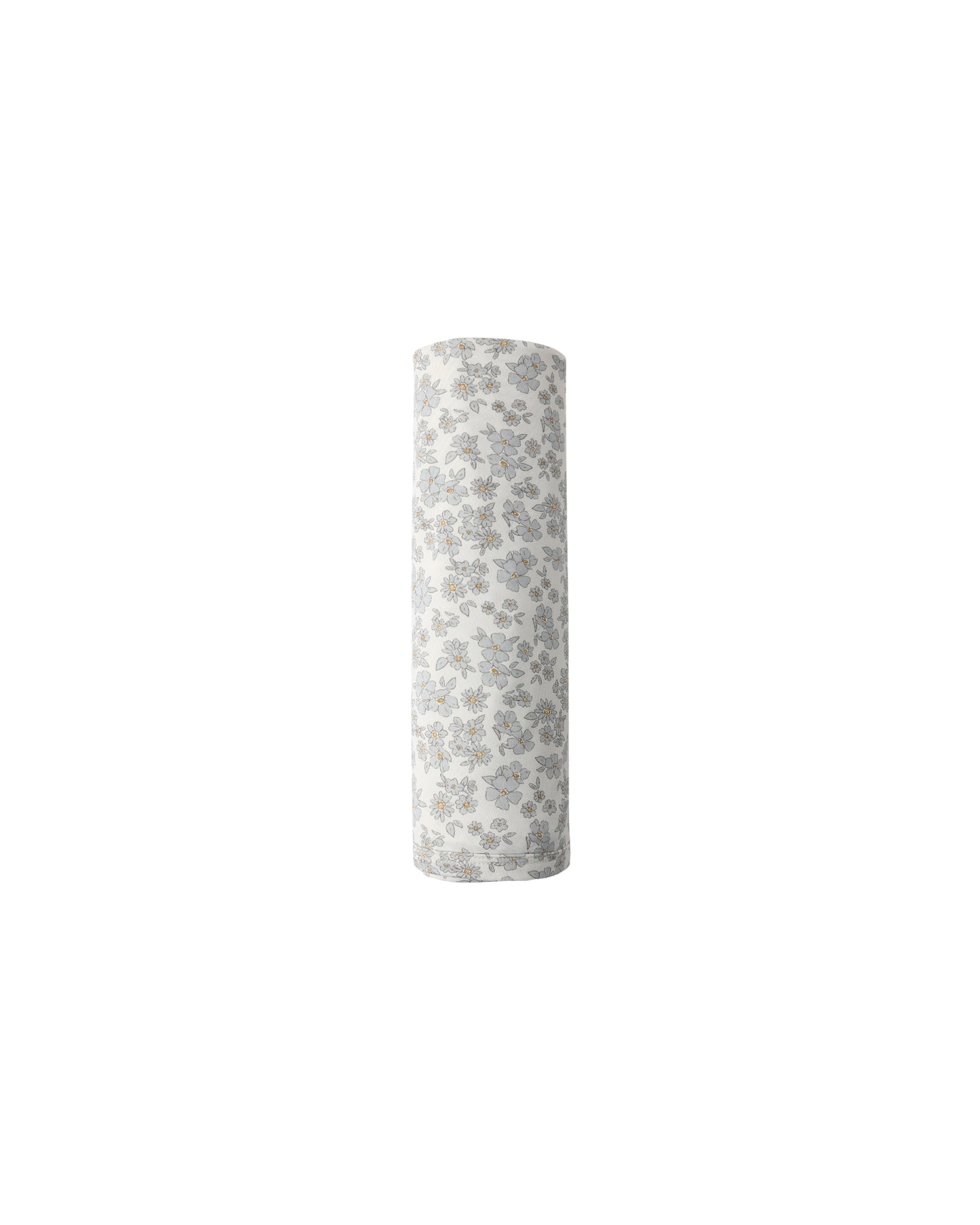 Blue floral bamboo swaddle blanket by Quincy Mae, featuring soft fabric with a delicate floral pattern and gentle blue tones.