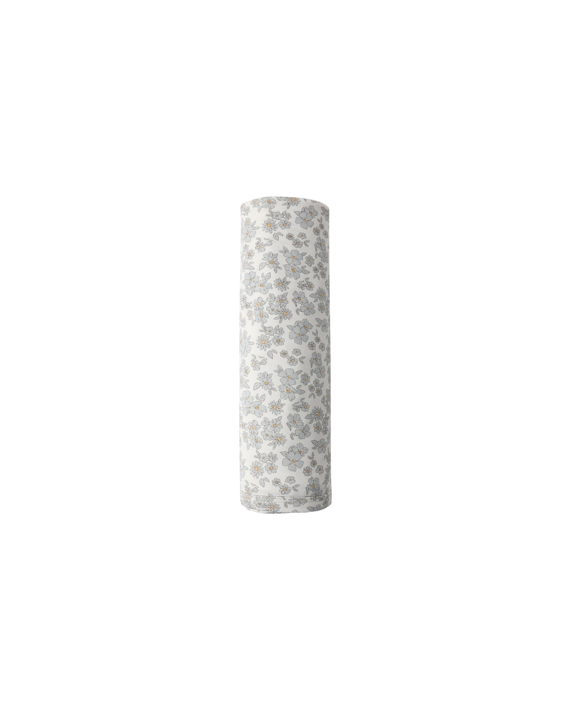 Blue floral bamboo swaddle blanket by Quincy Mae, featuring soft fabric with a delicate floral pattern and gentle blue tones.