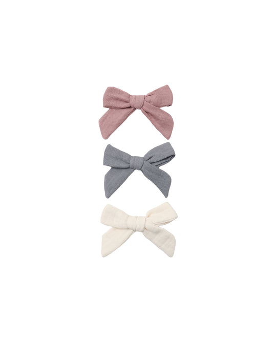 Mulberry, Slate, Natural Bow w Clip Set of 3