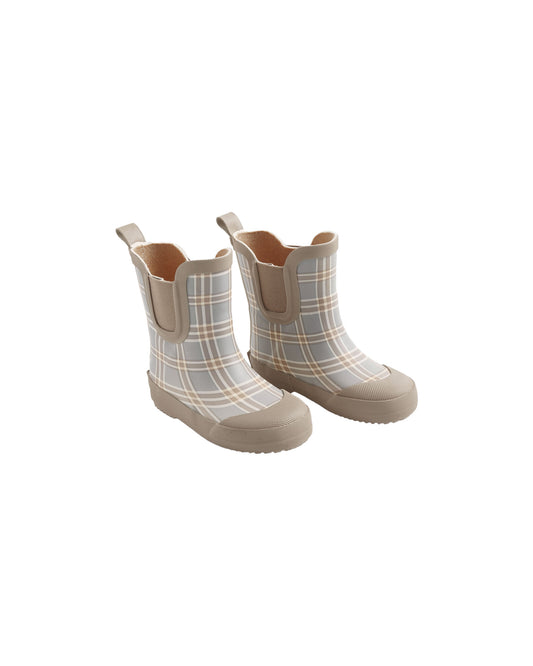 Blue Plaid Rain Boots
