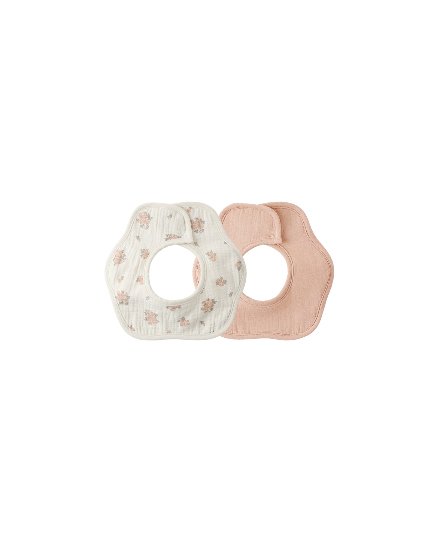 Ivory and melon floral bib pack from Quincy Mae featuring garden rose and melon flower designs, suitable for babies and toddlers.
