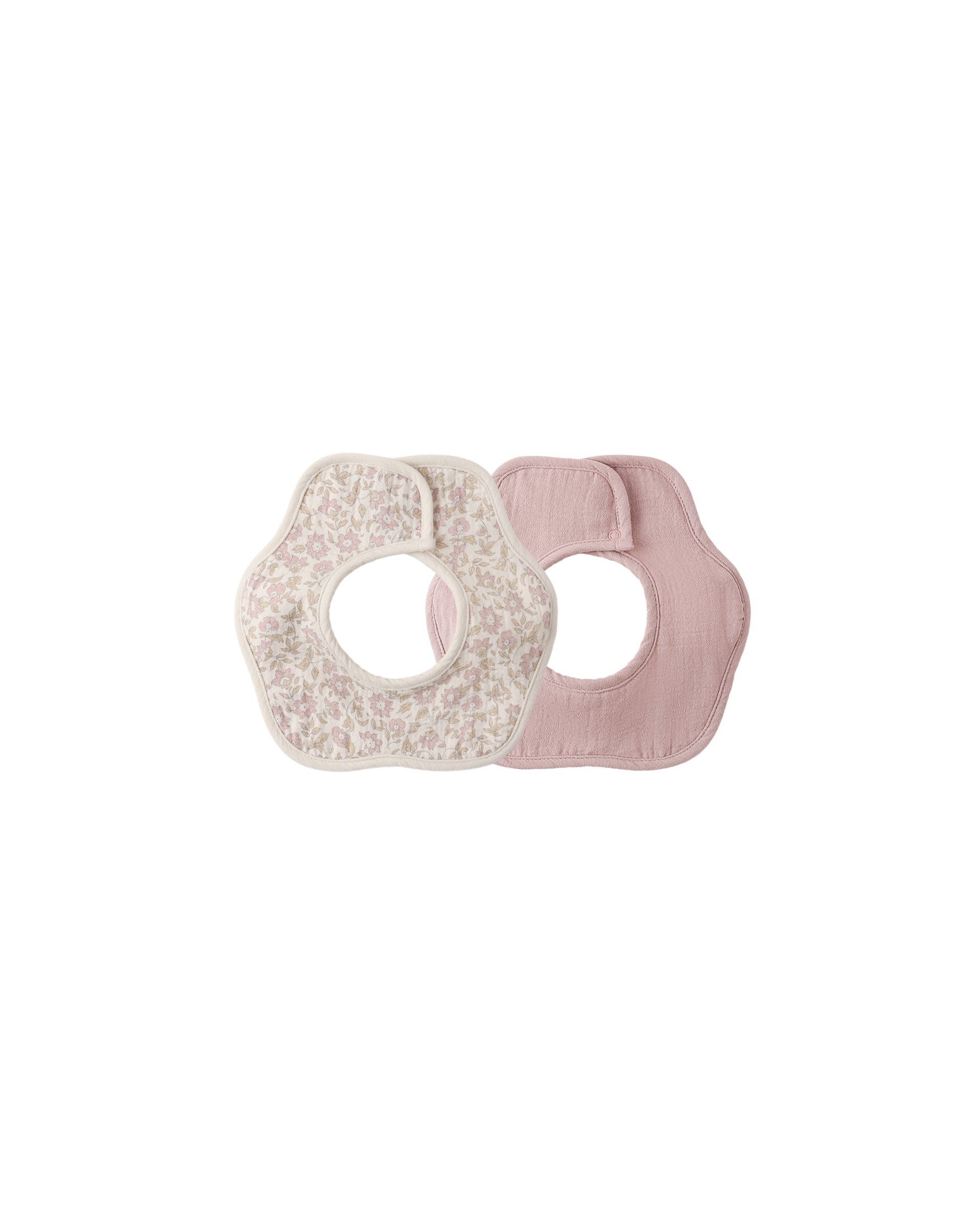 Natural mauve and dahlia flower bib pack by Quincy Mae, soft fabric with floral pattern for babies and toddlers.