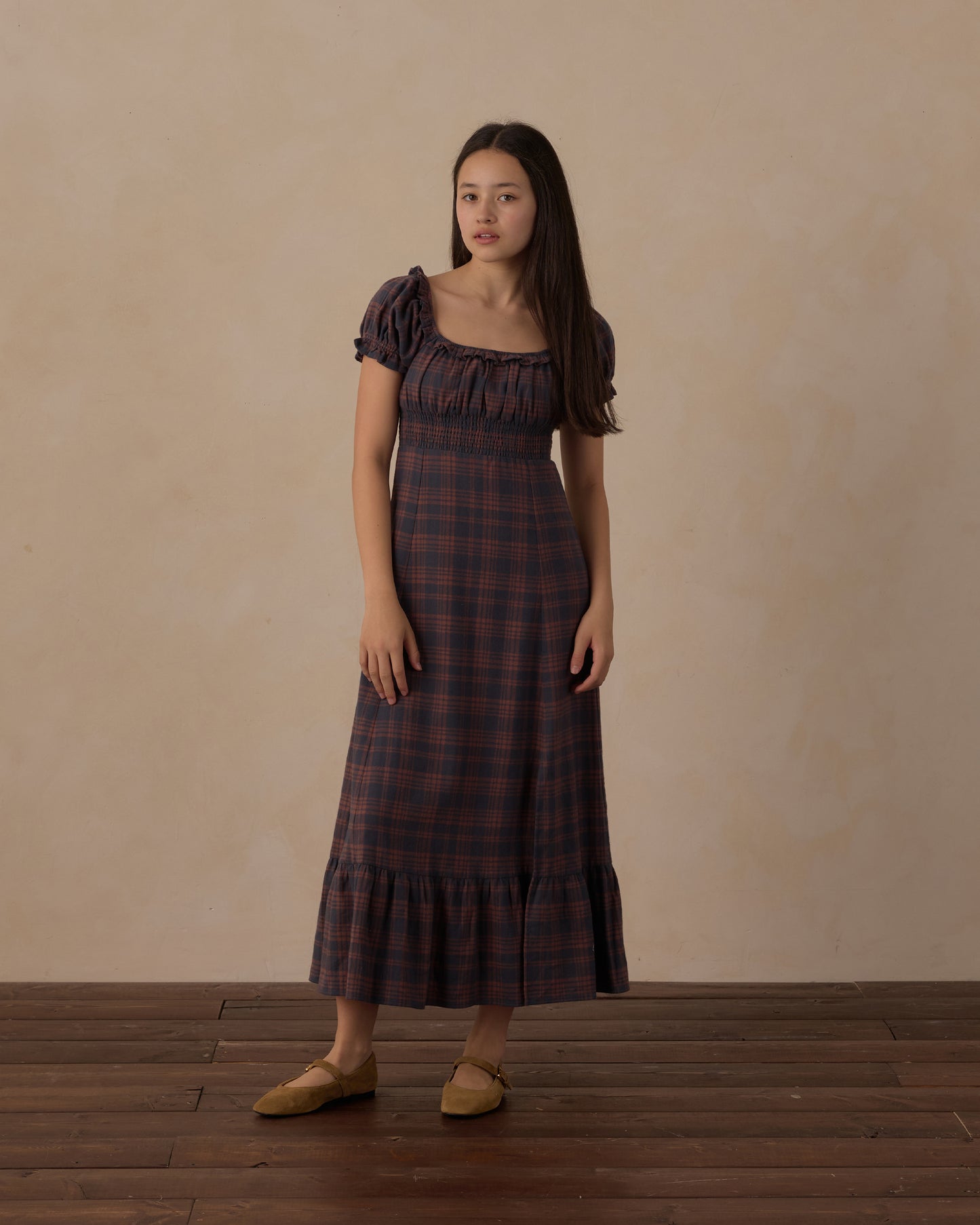 Teen Midnight Plaid Lana Dress by Rylee & Cru, showing a stylish plaid dress with long sleeves and a classic fit.