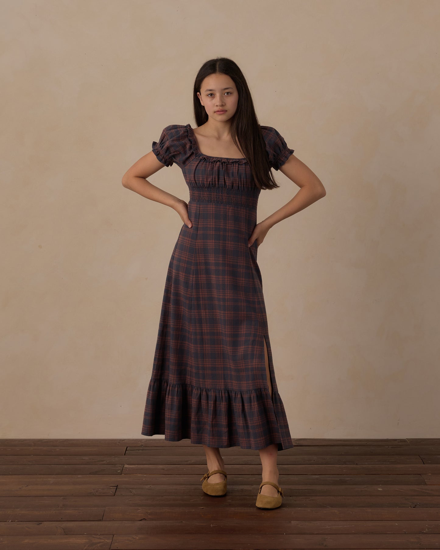 Teen Midnight Plaid Lana Dress by Rylee & Cru featuring a stylish plaid pattern and a comfortable, casual fit.