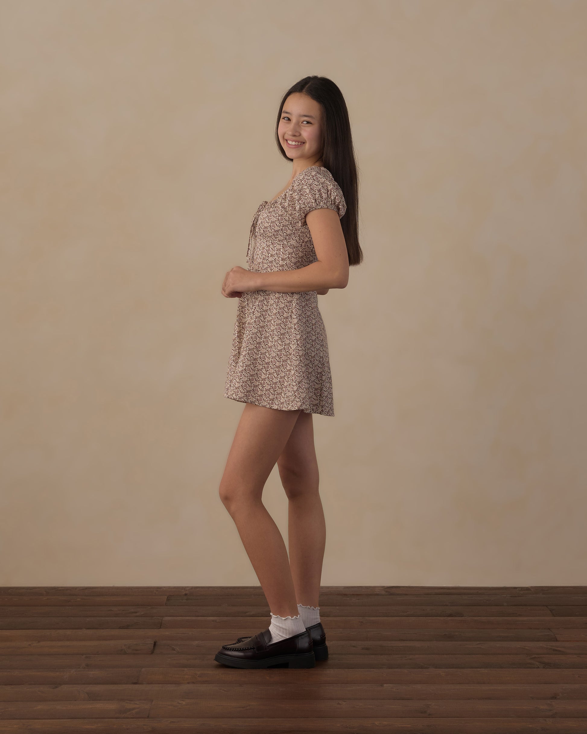 Teen Primrose Ivy Dress by Rylee & Cru shown on a girl, featuring a floral print, soft fabric, and a casual, comfortable fit.